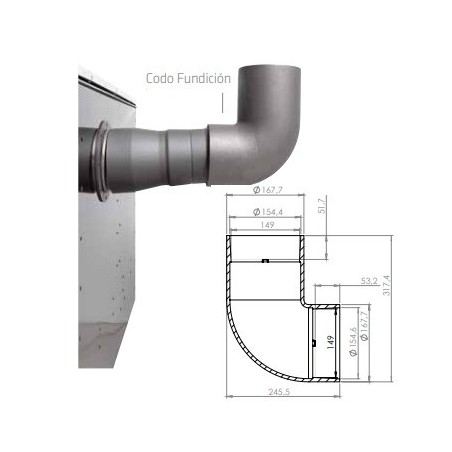 CODO FUNDICION SALIDA GASES COCINAS LASIAN  D/150MM