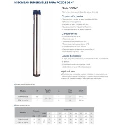 BOMBA SUMERGIBLE POZO 4" IMPULSION 1-1/4" 1,5 CV 220V COM 10 124/8