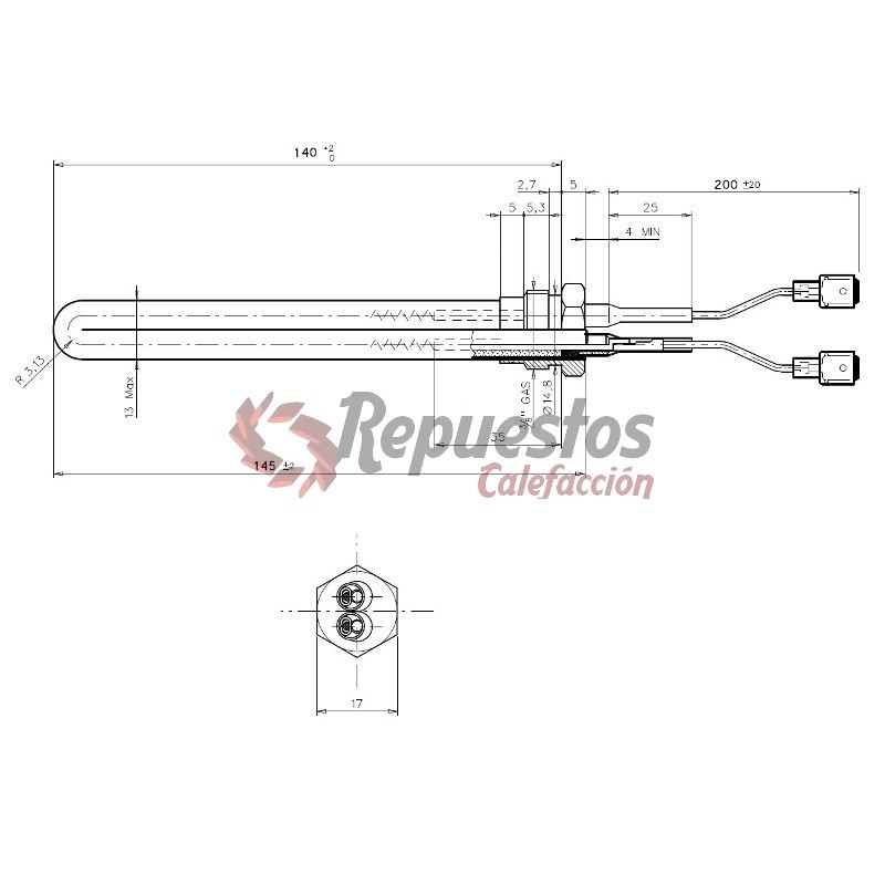 RESISTENCIA ESTUFAS PELETT 3/8-12.5 MM 420 W